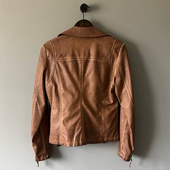 MAX STUDIO COGNAC CLASSIC FAUX / VEGAN LEATHER MOTO JACKET SIZE SMALL - Picture 2 of 6